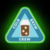 Neon coffee shop decor, vibrant Cold Brew Crew branding display