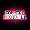 Vibrant college football team letters in radiant multicolor neon lighting
