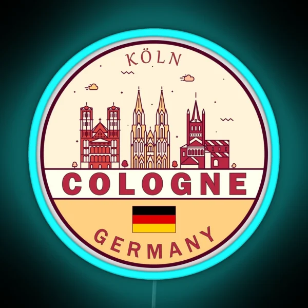 Cologne Germany City Skyline Emblem RGB Neon Sign