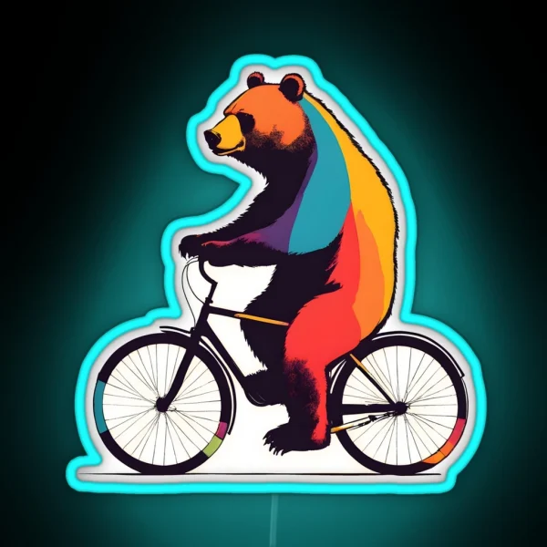 Colorful Bear Riding A Bike RGB Neon Sign