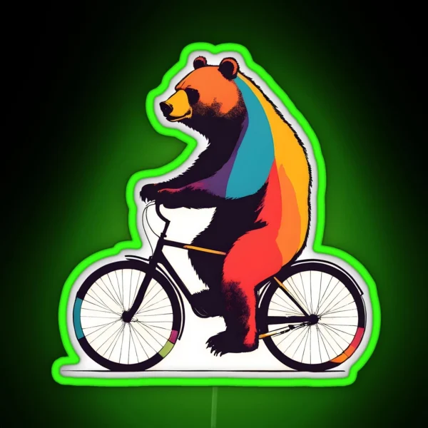 Colorful Bear Riding A Bike RGB Neon Sign