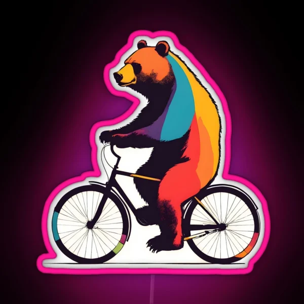 Colorful Bear Riding A Bike RGB Neon Sign