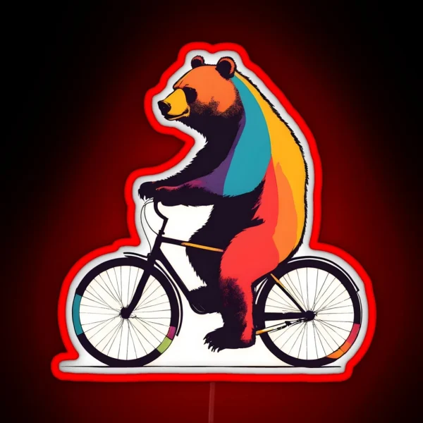 Colorful Bear Riding A Bike RGB Neon Sign