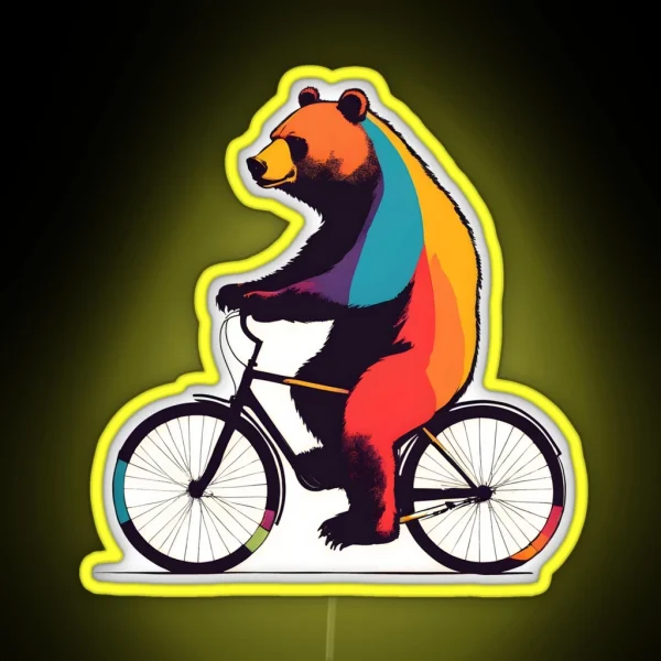 Colorful Bear Riding A Bike RGB Neon Sign