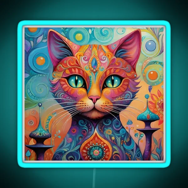 Colorful Boho Cat RGB Neon Sign