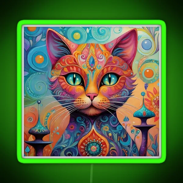 Colorful Boho Cat RGB Neon Sign