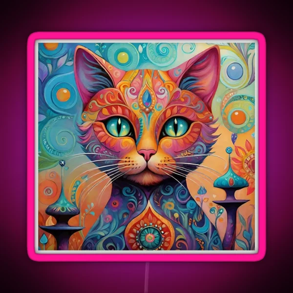 Colorful Boho Cat RGB Neon Sign