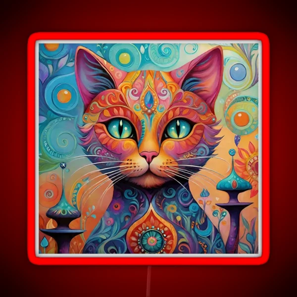 Colorful Boho Cat RGB Neon Sign