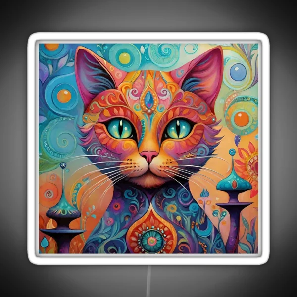 Colorful Boho Cat RGB Neon Sign