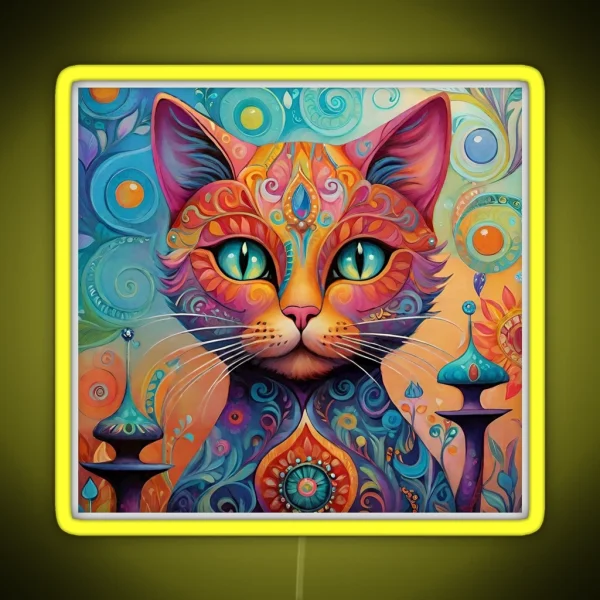 Colorful Boho Cat RGB Neon Sign
