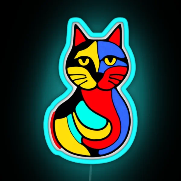 Colorful Cat Illustration RGB Neon Sign