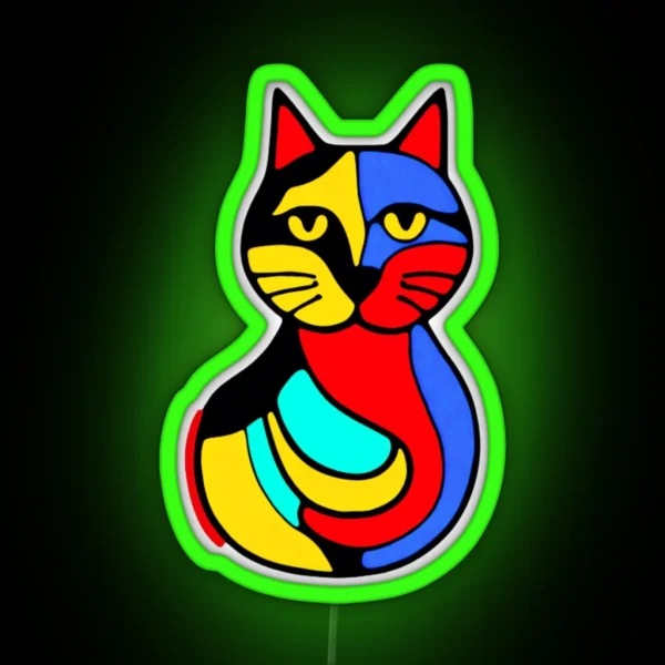 Colorful Cat Illustration RGB Neon Sign
