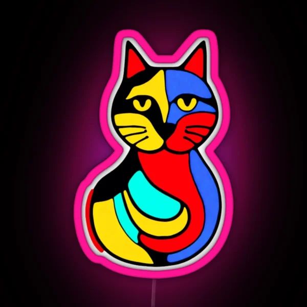 Colorful Cat Illustration RGB Neon Sign