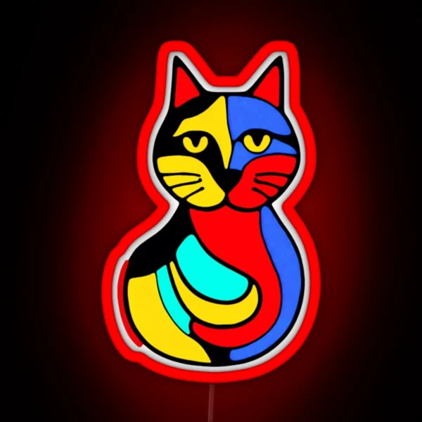 Colorful Cat Illustration RGB Neon Sign