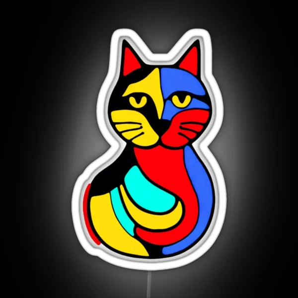 Colorful Cat Illustration RGB Neon Sign