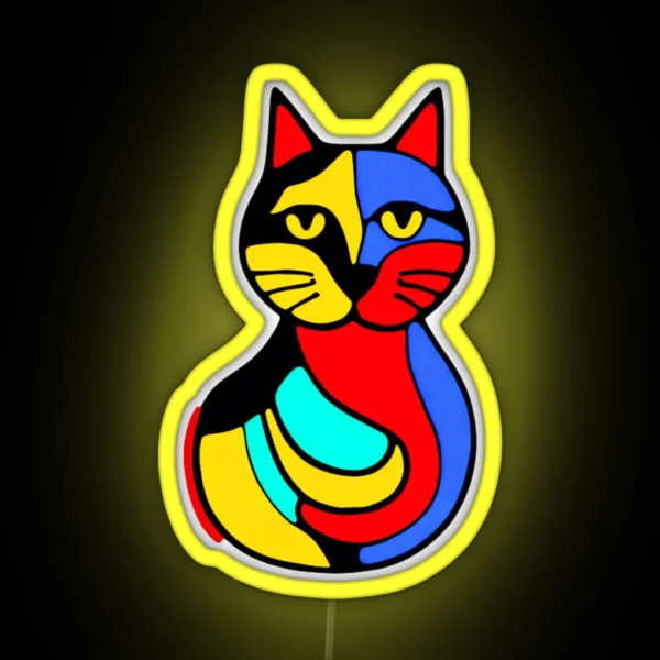 Colorful Cat Illustration RGB Neon Sign