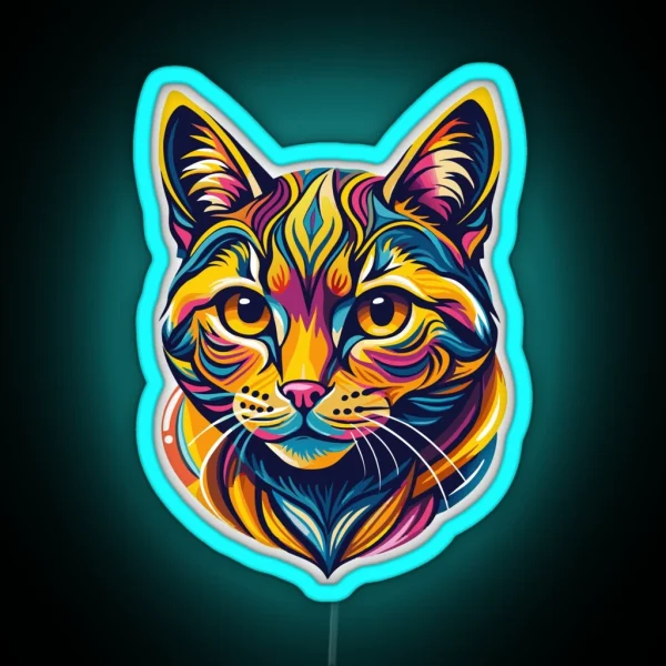 Colorful Cat Portrait Vibrant Feline Art Illustration RGB Neon Sign