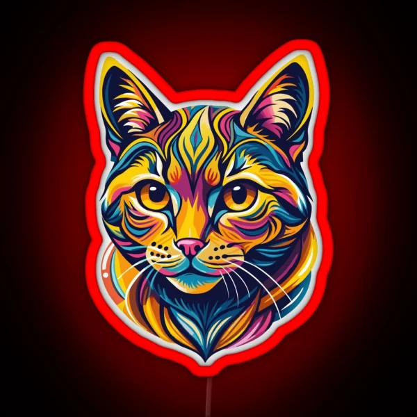 Colorful Cat Portrait Vibrant Feline Art Illustration RGB Neon Sign