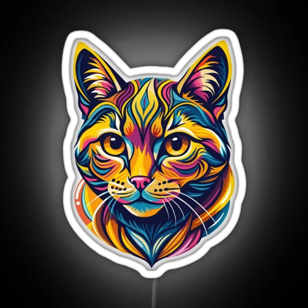 Colorful Cat Portrait Vibrant Feline Art Illustration RGB Neon Sign