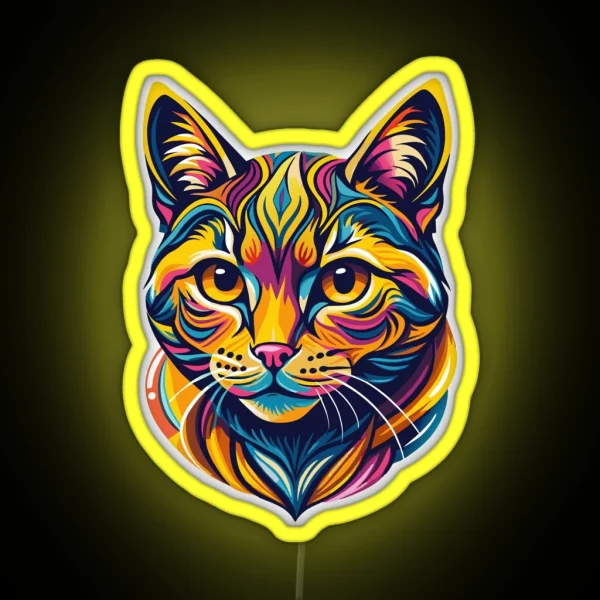 Colorful Cat Portrait Vibrant Feline Art Illustration RGB Neon Sign