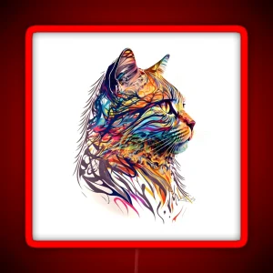 Colorful Illustration Of A Cat S Head RGB Neon Sign