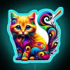 Vibrant colorful 3D effect RGB neon kitten decorative wall art