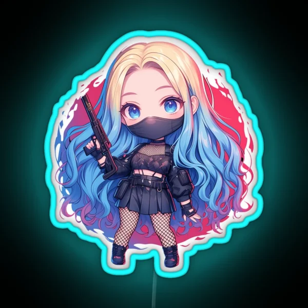 Colorful Ninja Girl Chibi RGB Neon Sign