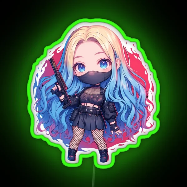 Colorful Ninja Girl Chibi RGB Neon Sign