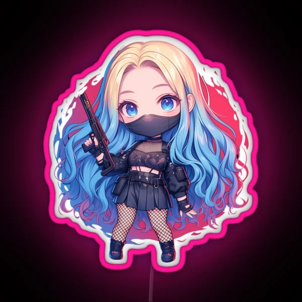 Colorful Ninja Girl Chibi RGB Neon Sign