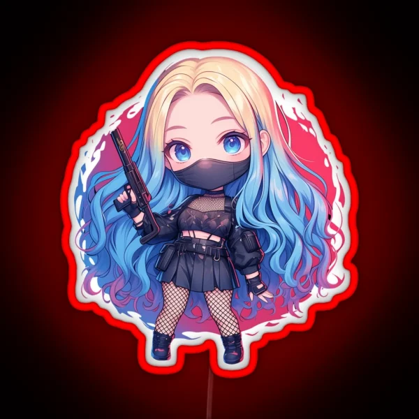 Colorful Ninja Girl Chibi RGB Neon Sign