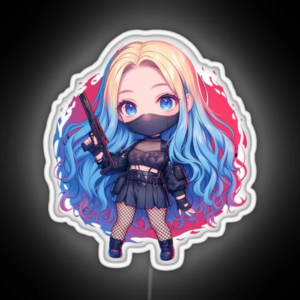 Colorful Ninja Girl Chibi RGB Neon Sign