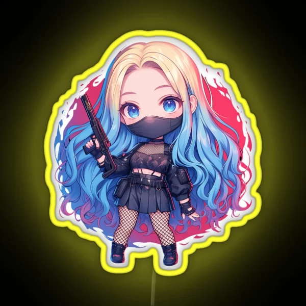 Colorful Ninja Girl Chibi RGB Neon Sign