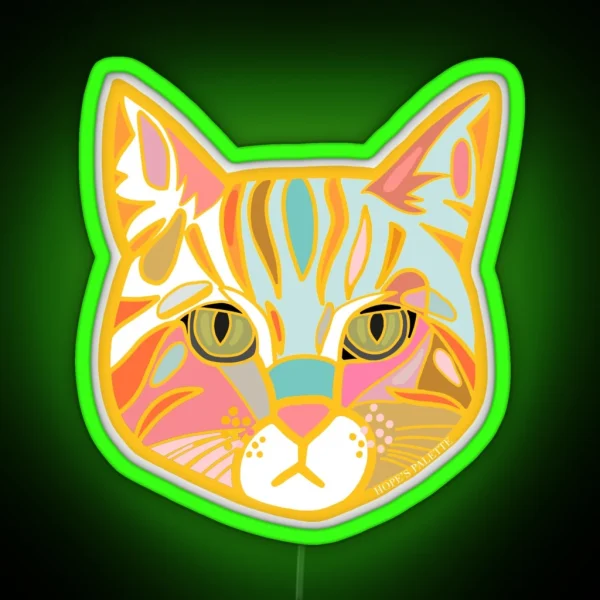 Colorful Orange Cat Head RGB Neon Sign