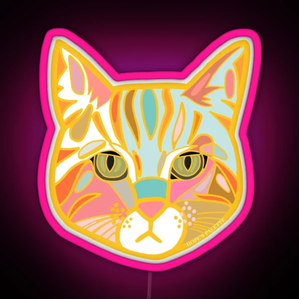 Colorful Orange Cat Head RGB Neon Sign