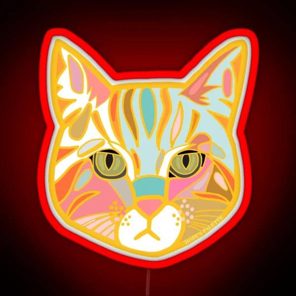 Colorful Orange Cat Head RGB Neon Sign