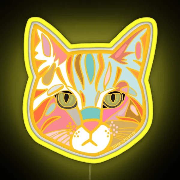 Colorful Orange Cat Head RGB Neon Sign