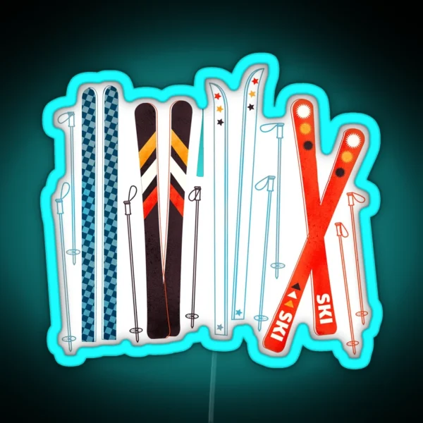 Colorful Retro Ski Illustration RGB Neon Sign