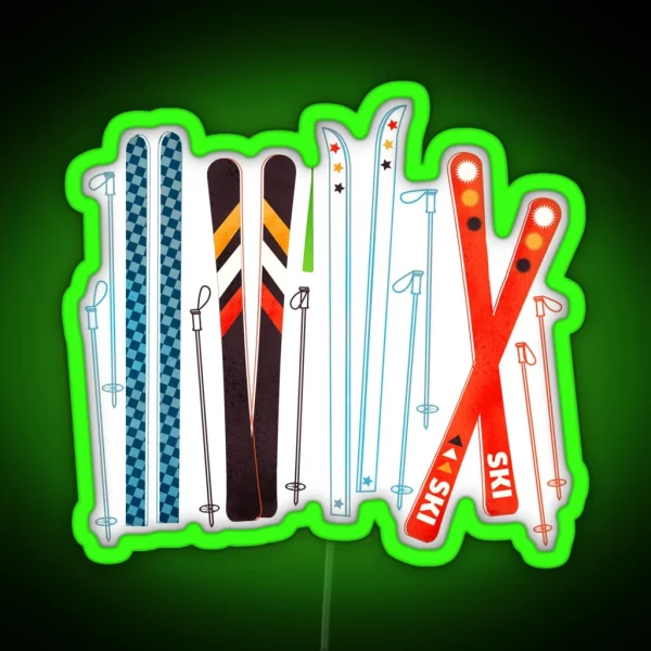 Colorful Retro Ski Illustration RGB Neon Sign