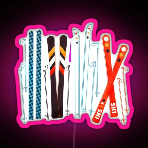 Colorful Retro Ski Illustration RGB Neon Sign