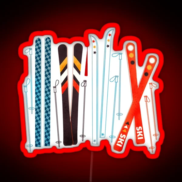 Colorful Retro Ski Illustration RGB Neon Sign