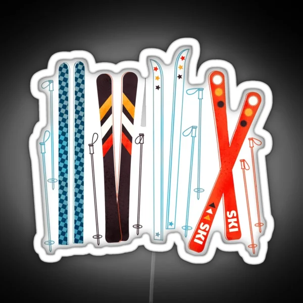 Colorful Retro Ski Illustration RGB Neon Sign