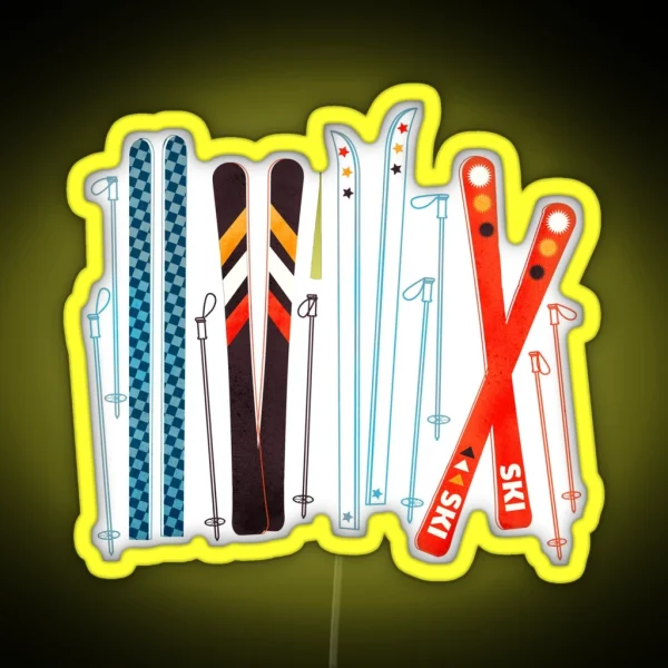 Colorful Retro Ski Illustration RGB Neon Sign
