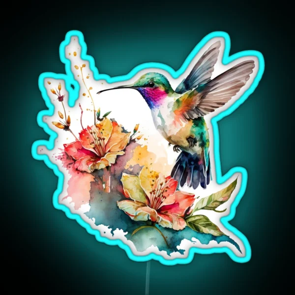 Colorful Watercolor Hummingbird And Flowers 13 RGB Neon Sign