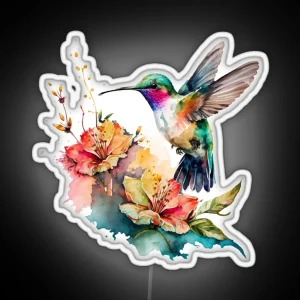 Colorful Watercolor Hummingbird And Flowers 13 RGB Neon Sign