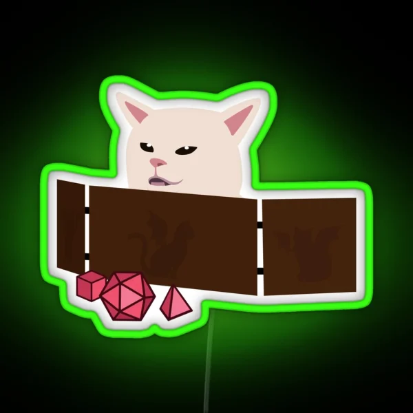 Confused Cat At Dnd Table RGB Neon Sign