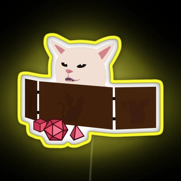 Confused Cat At Dnd Table RGB Neon Sign
