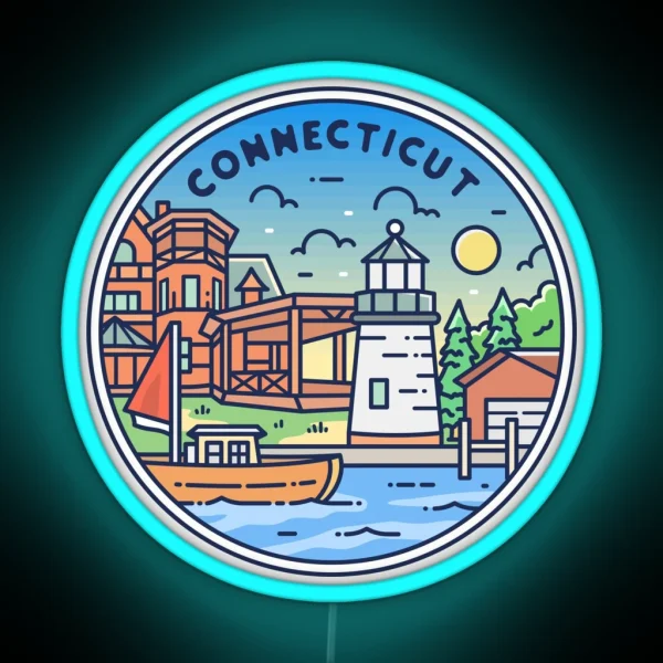 Connecticut CT Illustrated Badge Retro RGB Neon Sign