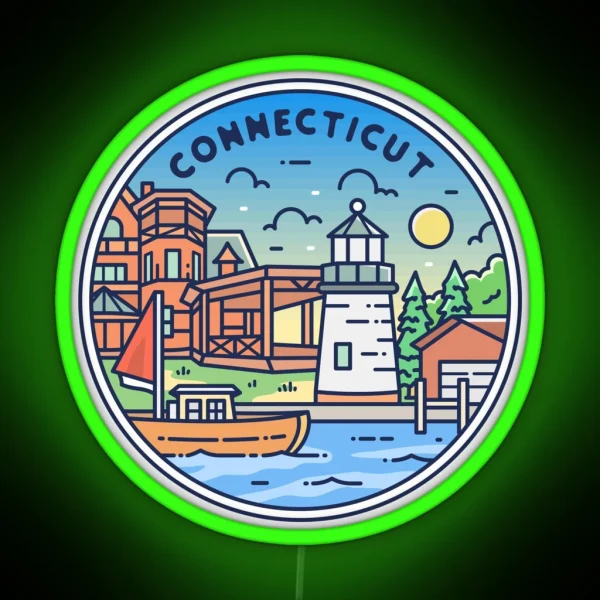 Connecticut CT Illustrated Badge Retro RGB Neon Sign