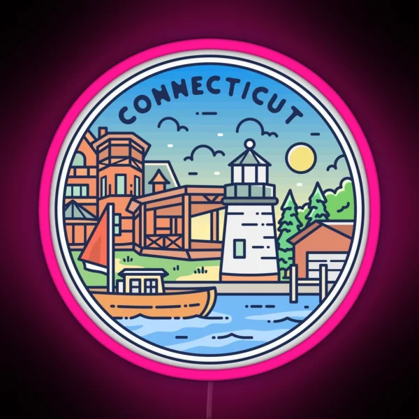 Connecticut CT Illustrated Badge Retro RGB Neon Sign