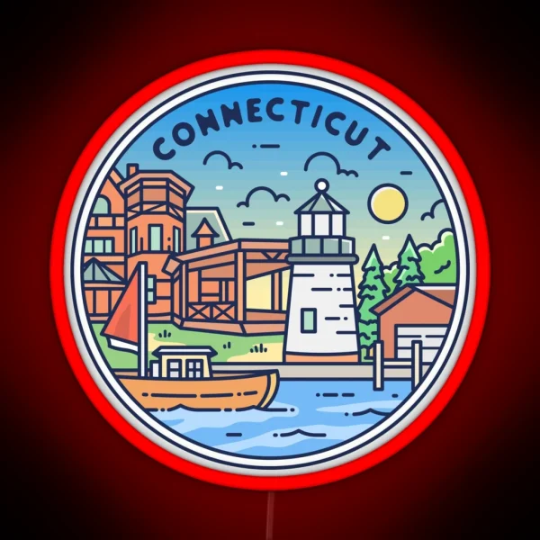 Connecticut CT Illustrated Badge Retro RGB Neon Sign